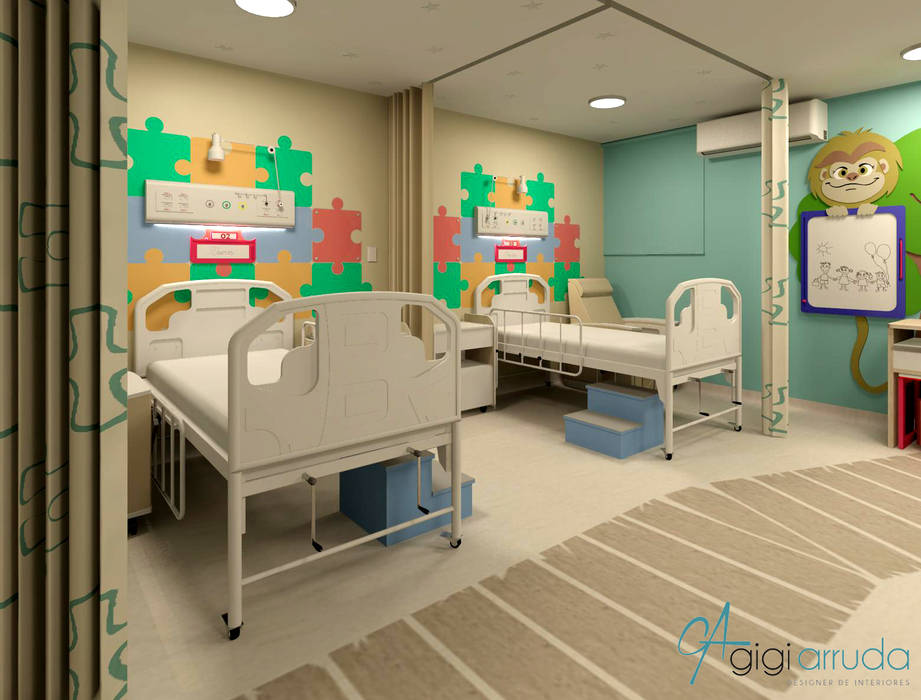 Projeto de interiores para Enfermarias da Clínica médica de um Hospital Infantil, Gigi Arruda Interiores/ Pallecor Gigi Arruda Interiores/ Pallecor 상업공간 병원