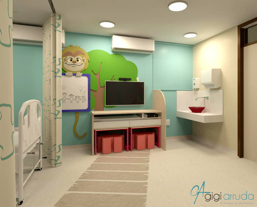 Projeto de interiores para Enfermarias da Clínica médica de um Hospital Infantil, Gigi Arruda Interiores/ Pallecor Gigi Arruda Interiores/ Pallecor Commercial spaces Hospitals