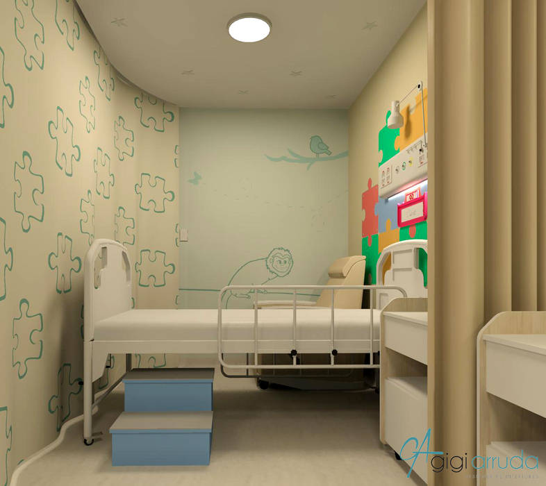 Projeto de interiores para Enfermarias da Clínica médica de um Hospital Infantil, Gigi Arruda Interiores/ Pallecor Gigi Arruda Interiores/ Pallecor Commercial spaces Hospitals