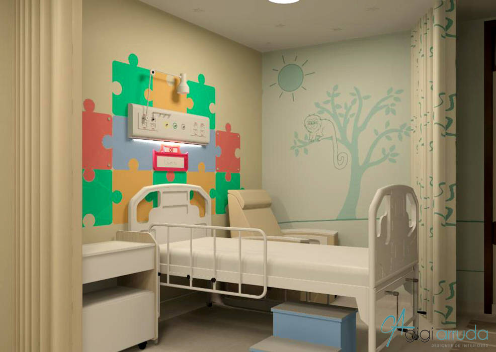 Projeto de interiores para Enfermarias da Clínica médica de um Hospital Infantil, Gigi Arruda Interiores/ Pallecor Gigi Arruda Interiores/ Pallecor مساحات تجارية مستشفيات