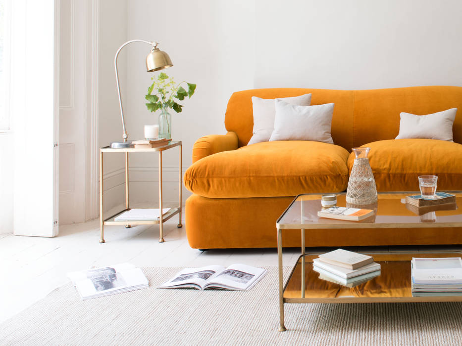 Wonder-Brass Loaf Modern living room brass,glass,living room,sofa,orange,velvet,home,space