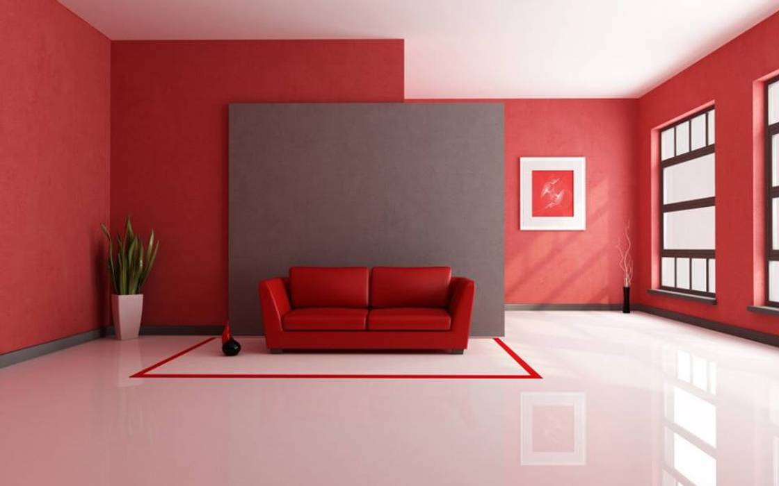 Colorful Red Interior, Spacio Collections Spacio Collections ห้องนั่งเล่น สิ่งทอ Amber/Gold โซฟาและเก้าอี้นวม