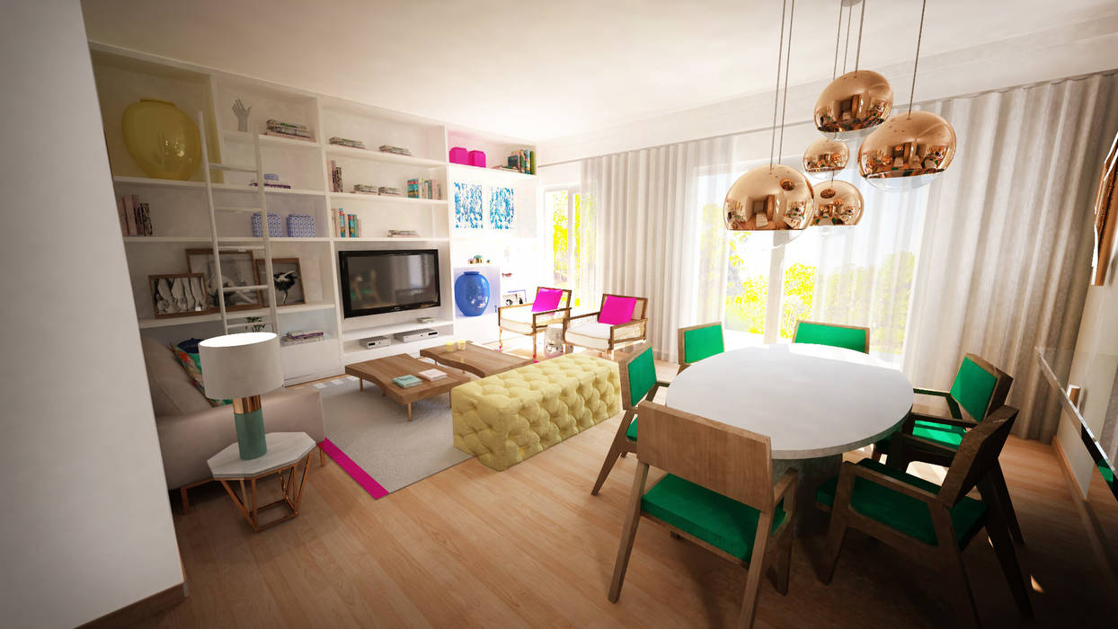 Projecto 3D- Sala de estar e jantar, Rita Glória Interior Design unipessoal LDA Rita Glória Interior Design unipessoal LDA