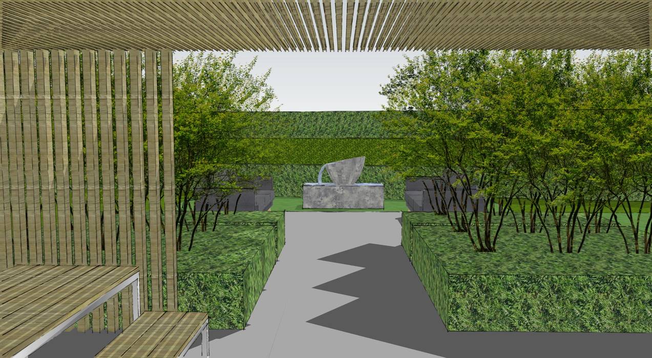 Orchard House Bedfordshire Aralia Zen garden Stone urban,urban garden,country garden,country estate,water feature,garden pool,outdoor pool,outdoor furniture,outdoor lighting,garden furniture,garden pond,pergola