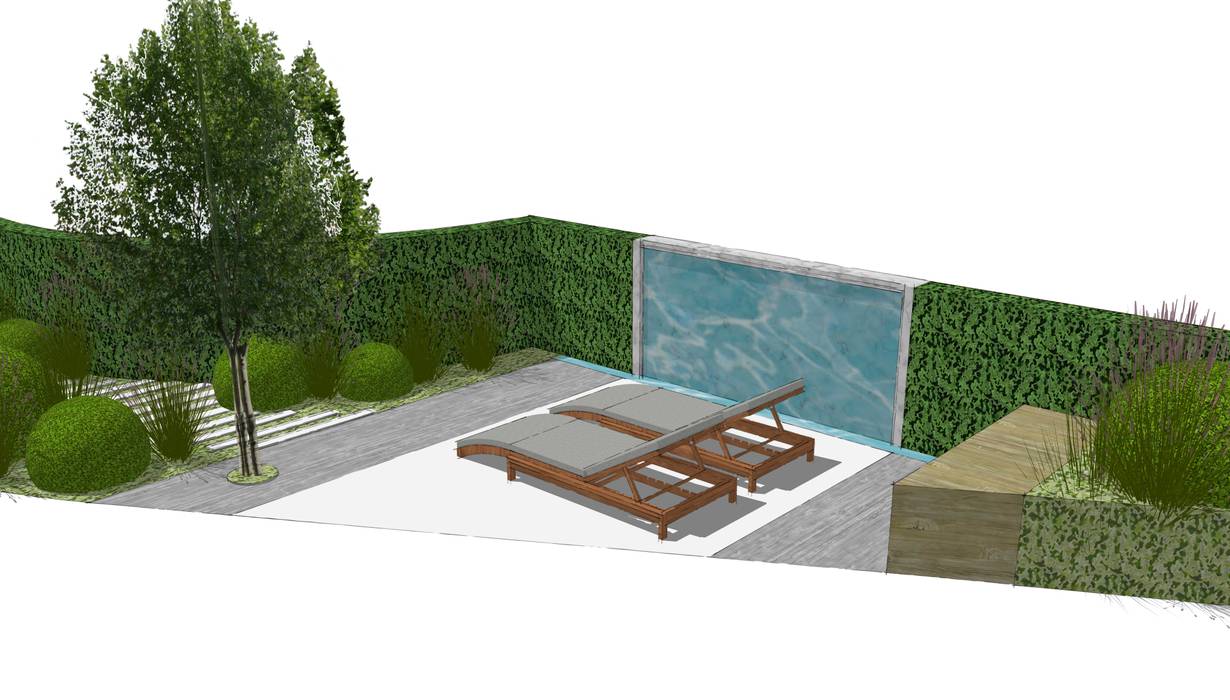 Ivenforth House Aralia Tetto a terrazza Pietra roof,rooftop terrace,rooftop garden,urban,urban garden,living wall,green wall,water feature,sun loungers,outdoor furniture,garden furniture,water wall