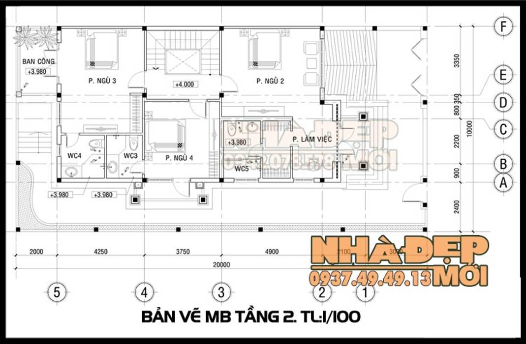 Bản vẽ phương án mặt bằng tầng 2 Công ty TNHH TKXD Nhà Đẹp Mới Biệt thự