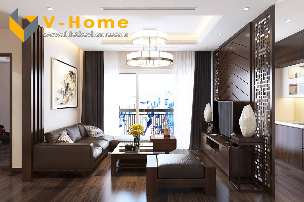 Thiết kế Chung cư Vinhomes – Chị Hiền, Công ty CP Kiến trúc V-Home Công ty CP Kiến trúc V-Home Phòng khách