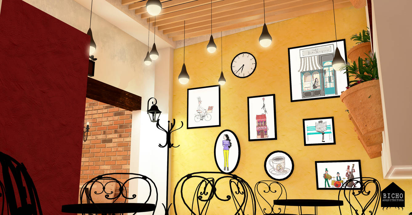 café BICHO arquitectura color,amarillo,ilustración,ambiente