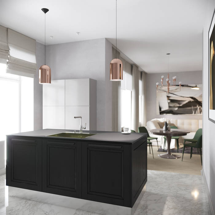 Modern Kitchen with a touch of copper homify Built-in kitchens Solid Wood Multicolored kitchen,black kitchen,kitchen cabinet,kitchen lighting,kitchen island,kitchen floor,interior,interior design,modern,modern kitchen