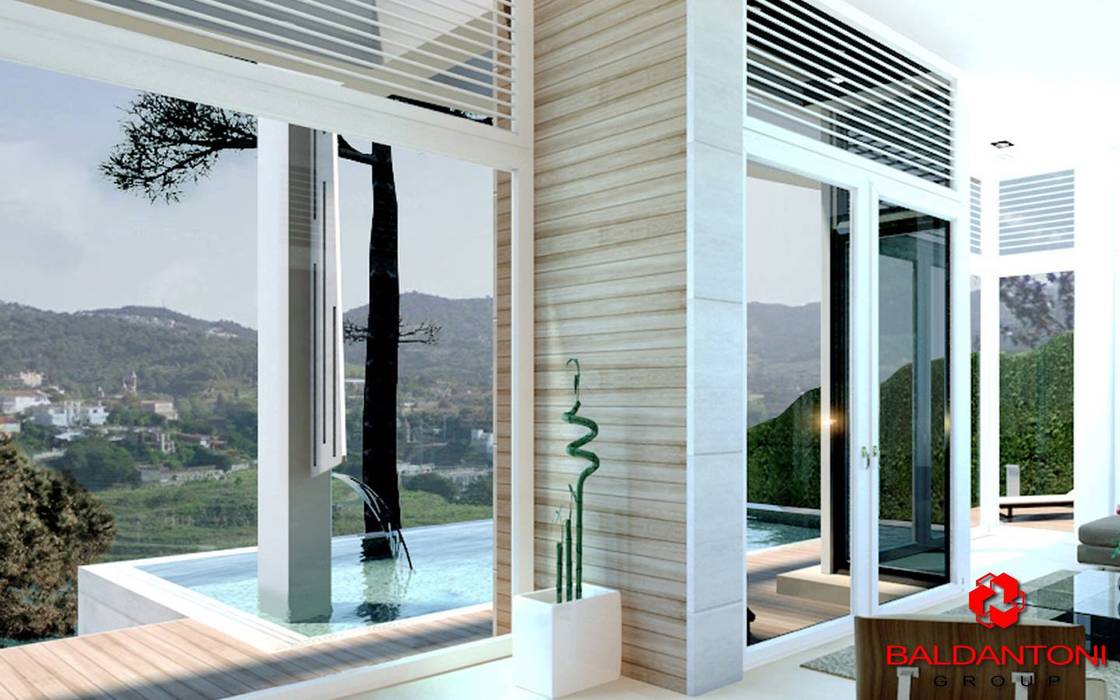 Finestre nel soggiorno con vista panoramica Baldantoni Group Finestre & Porte in stile moderno