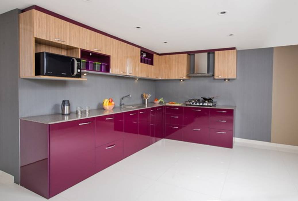 L-Shaped Modular Kitchen Designs In Ghaziabad, Noida & Greater Noida, Wallsfloor.com Wallsfloor.com Cuisine moderne Bois Effet bois Ustensiles de cuisine