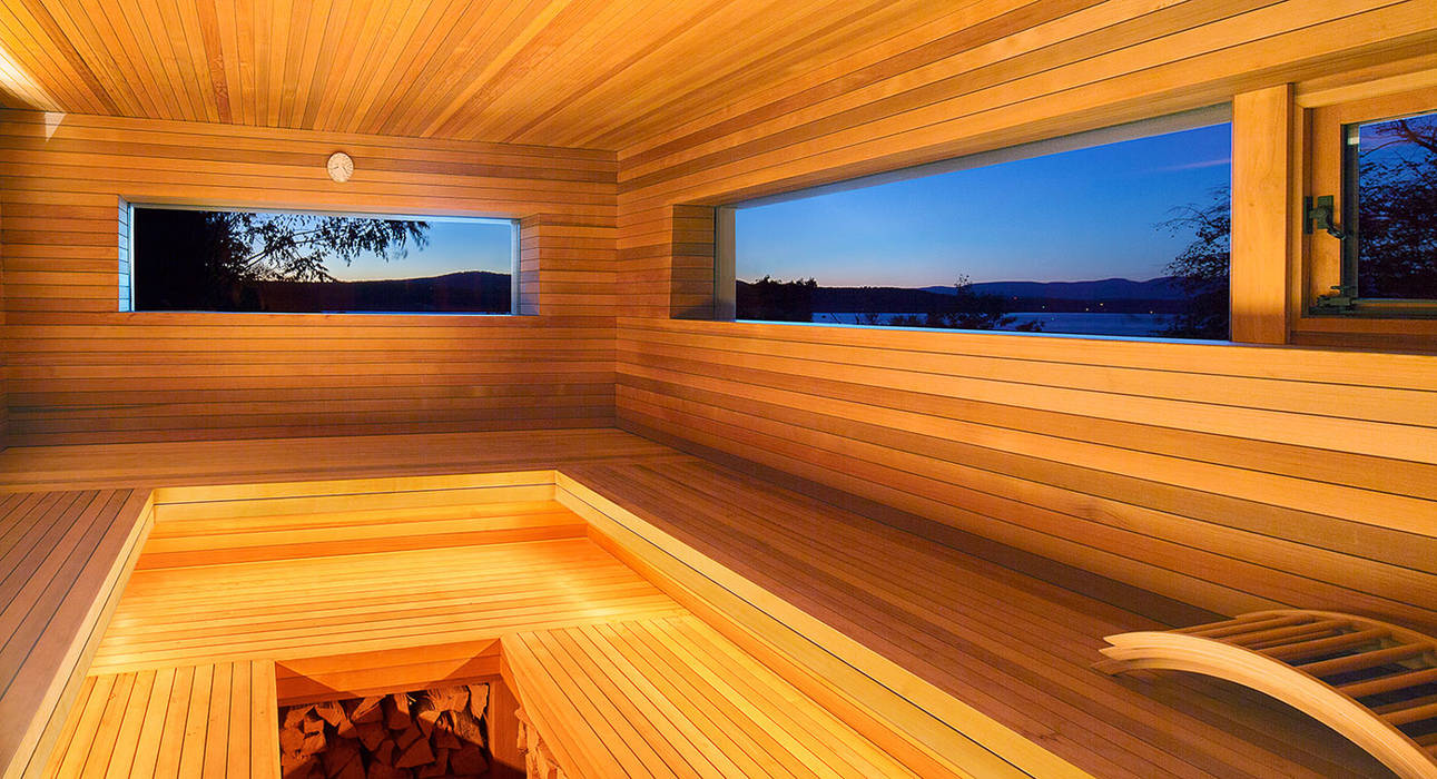 Hudson Valley Spa andretchelistcheffarchitects Sauna cedar,ipe,long windows,modern,spa,scenic,soapstone,hudson,new york