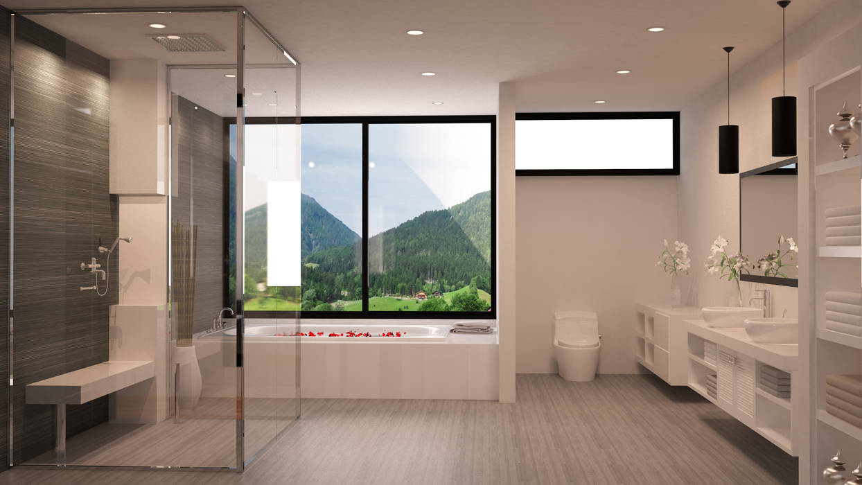 Render Fusagasuga Casa quinta, okull creativo okull creativo Minimalist style bathrooms