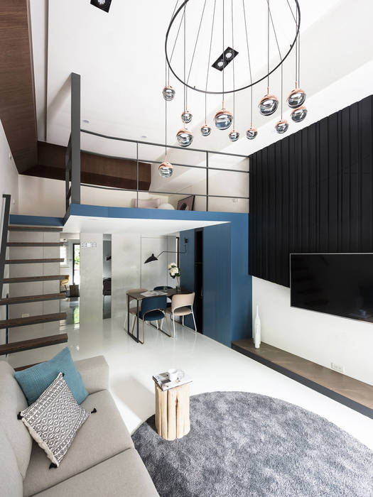 爵士藍調, 寓子設計 寓子設計 现代客厅設計點子、靈感 & 圖片