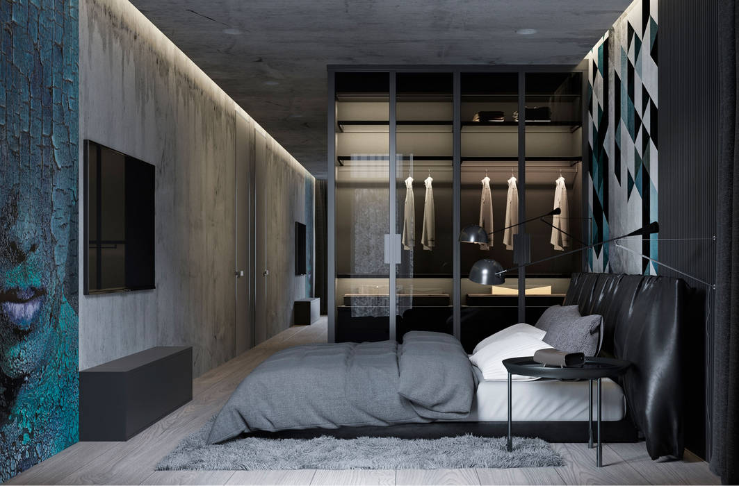 Интерьер под кодовым именем Q10, YOUSUPOVA YOUSUPOVA Industrial style bedroom Concrete