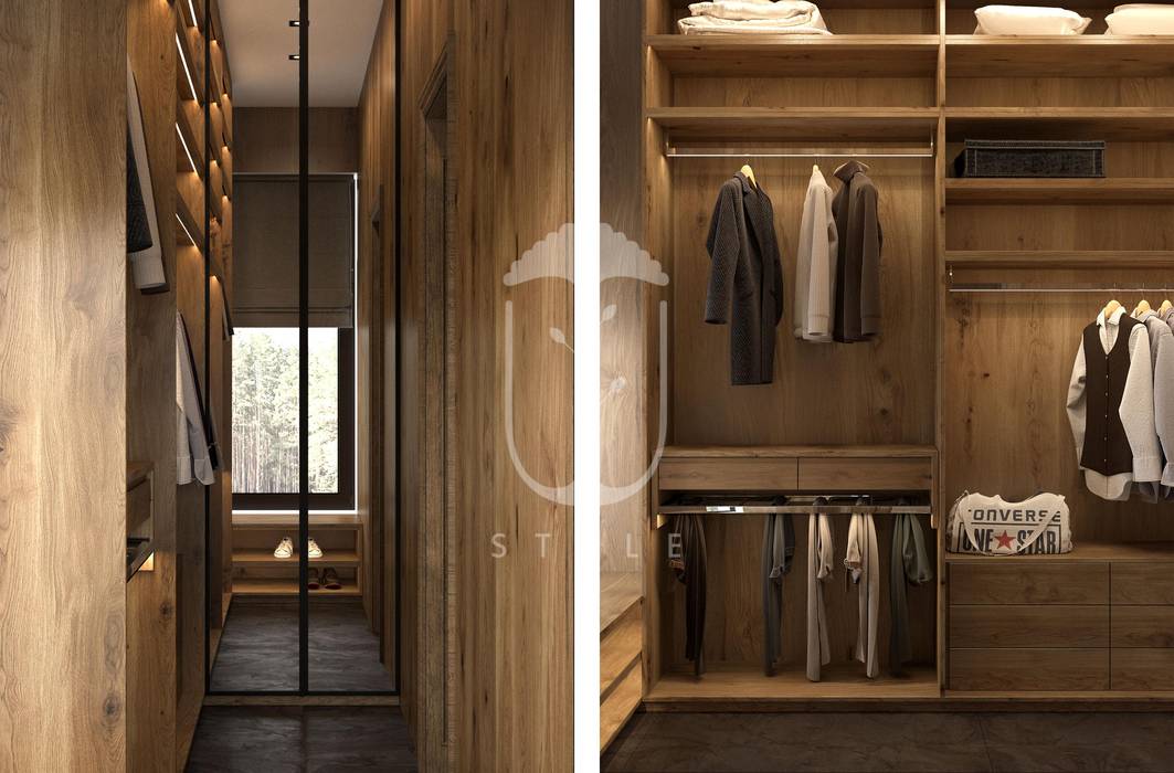 Интерьер с элементами шале, YOUSUPOVA YOUSUPOVA Phòng thay đồ phong cách đồng quê Gỗ Wood effect