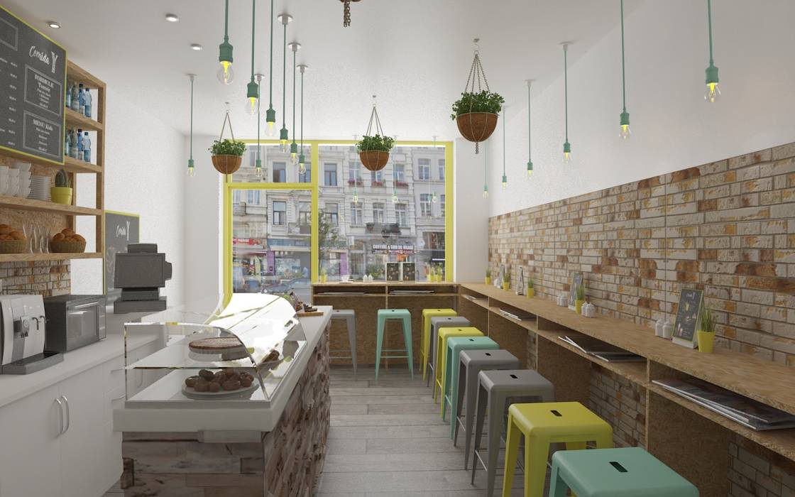 Counter view Isabel Gomez Interiors Commercial spaces cafe design,co-working space,friendly environment,Gastronomy