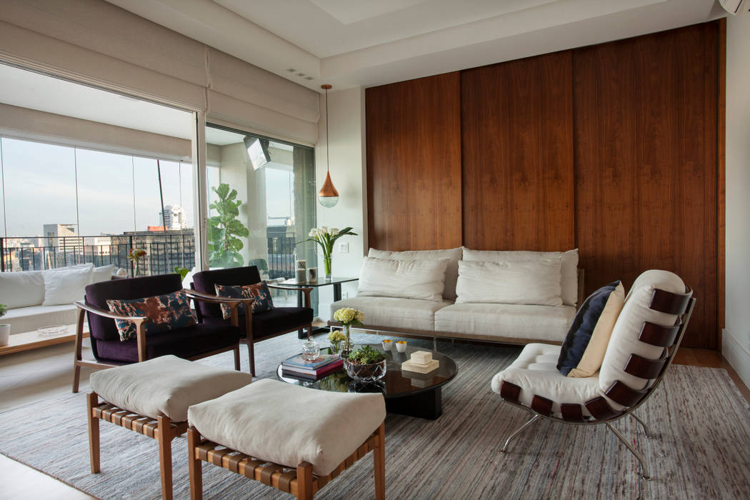 APTO VIRAROURO- SÀO PAULO, andrea carla dinelli arquitetura andrea carla dinelli arquitetura Modern living room Wood Wood effect