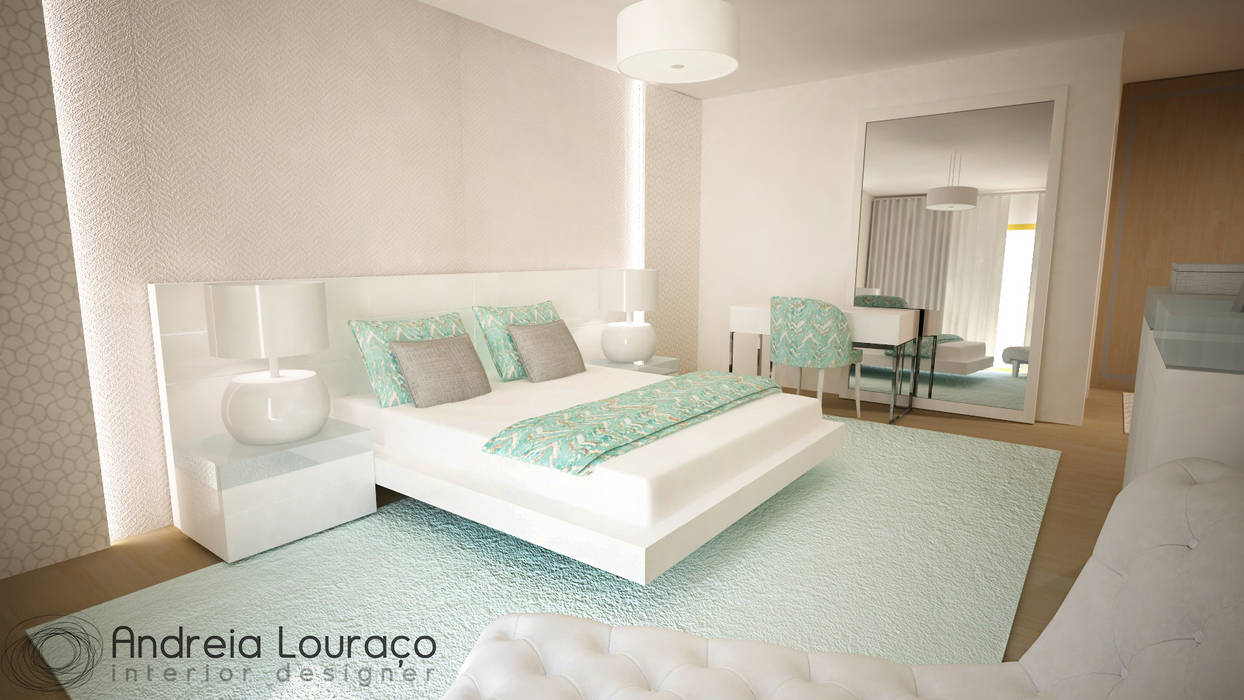 Projecto de Decoração "Like Green", Andreia Louraço - Designer de Interiores e Exteriores (Email: atelier.andreialouraco@gmail.com) Andreia Louraço - Designer de Interiores e Exteriores (Email: atelier.andreialouraco@gmail.com) غرفة نوم