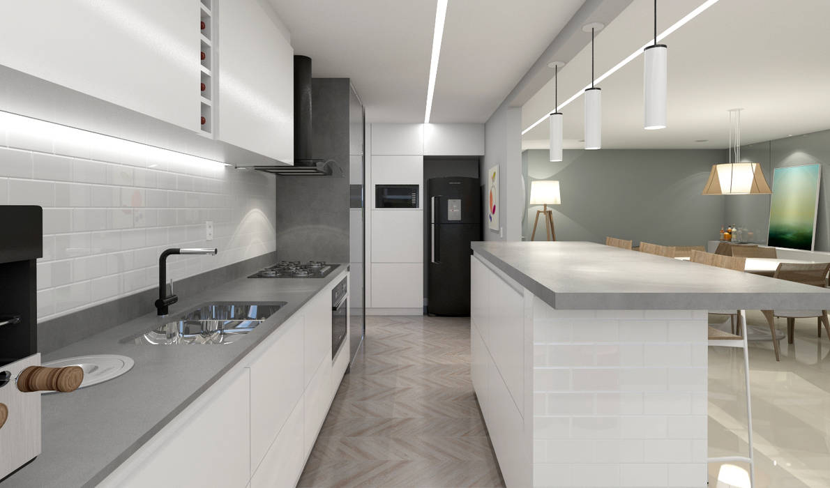 Cozinha RAFE Arquitetura e Design Cozinhas minimalistas Iluminação de cozinha,rasgo de luz,Cozinha em ilha,piso da cozinha
