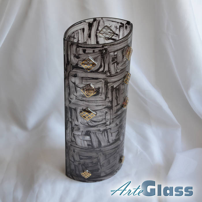 Vase brown with gold 30 cm rounded ArteGlass Modern Living Room Glass vase,decoration,living,glass,Accessories & decoration