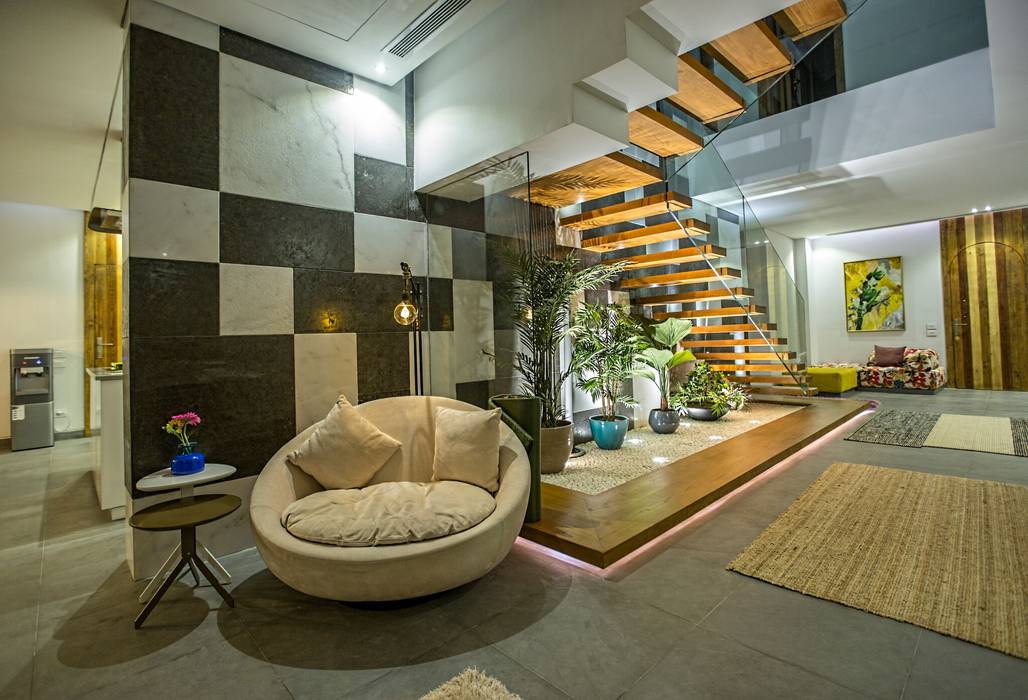 Marassi Villa, Grid Fine Finishes Grid Fine Finishes 隨意取材風玄關、階梯與走廊