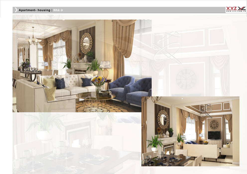 Villa Splendora-Neoclassic style Công ty cổ phần X.Y.Z Phòng khách phong cách Bắc Âu
