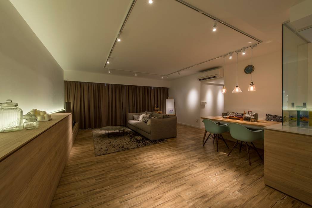 Design & Build: New HDB @ Sumang Link (Eclectic), erstudio Pte Ltd erstudio Pte Ltd Eclectic style living room