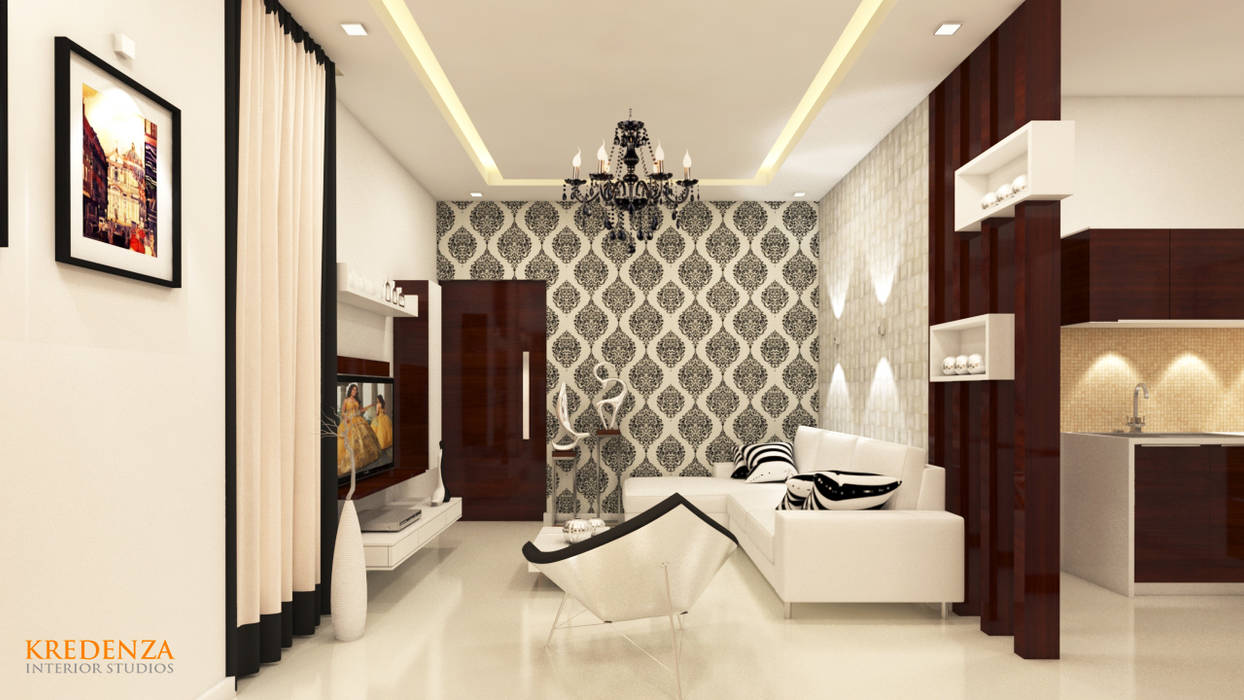 SHRI SAI SRUSHTI MODEL APARTMENT , Kredenza Interior Studios Kredenza Interior Studios غرفة المعيشة