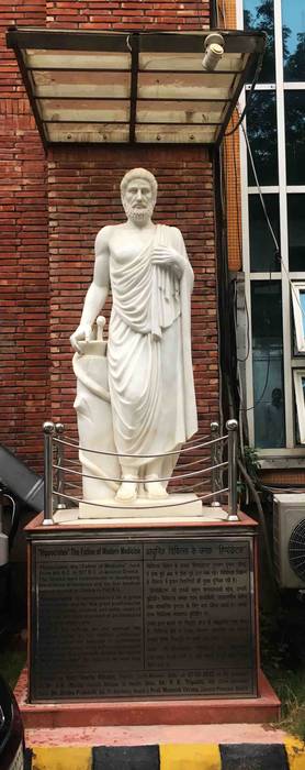 Marble sculpture of hippocrates installed at the entrance of Maulana Azad College Karara Mujassme India Classic style corridor, hallway and stairs Marble