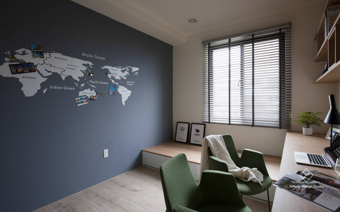 書房 極簡室內設計 Simple Design Studio 書房/辦公室 世界地圖,磁性漆