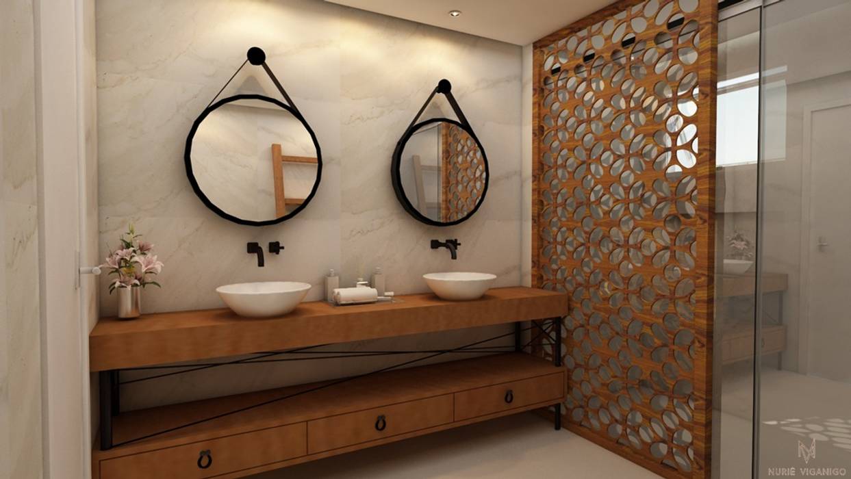 Banheiro suite, Nuriê Viganigo Nuriê Viganigo Phòng tắm phong cách mộc mạc