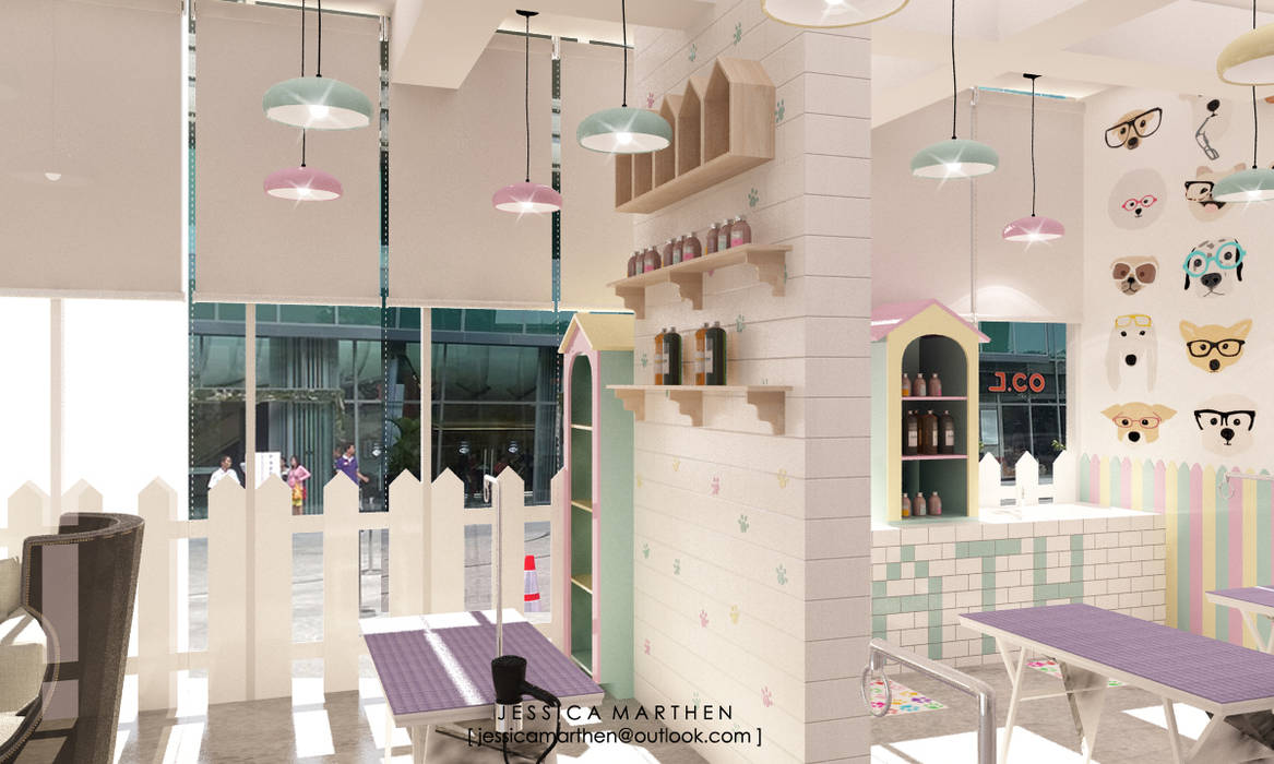 Cloudy & Cotton Pet Grooming & Coffee Shop, Lippo Mall Puri, JESSICA DESIGN STUDIO JESSICA DESIGN STUDIO Spa escandinavos