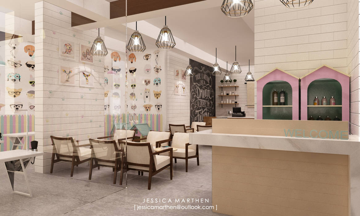 Cloudy & Cotton Pet Grooming & Coffee Shop, Lippo Mall Puri, JESSICA DESIGN STUDIO JESSICA DESIGN STUDIO Skandinavische Esszimmer