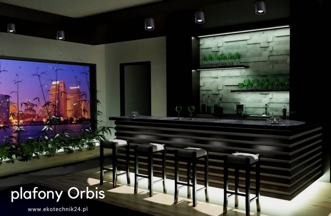 Plafon Orbis 4FunDesign.com Powierzchnie handlowe oświetlenie w kuchni,oświetlenie LED,plafon,lampa sufitowa,czarna kuchnia,bar,Bary i kluby