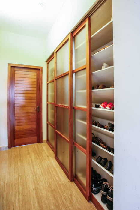 Walk-in Footwear Closet The Workroom Modern corridor, hallway & stairs