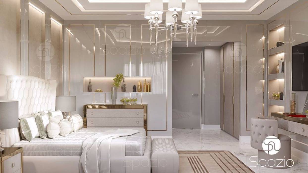 Luxury modern Master bedroom interior design in Dubai Spazio Interior Decoration LLC Modern Bedroom Dubai,bedroom interior,bedroom design,luxury bedroom,luxury,luxury house,dubai house,dubai bedroom,Master bedroom