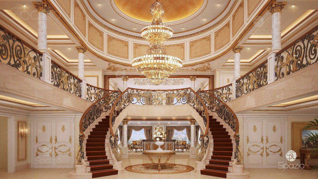 Luxury main staircase interior design of a palace Spazio Interior Decoration LLC Classic style corridor, hallway and stairs