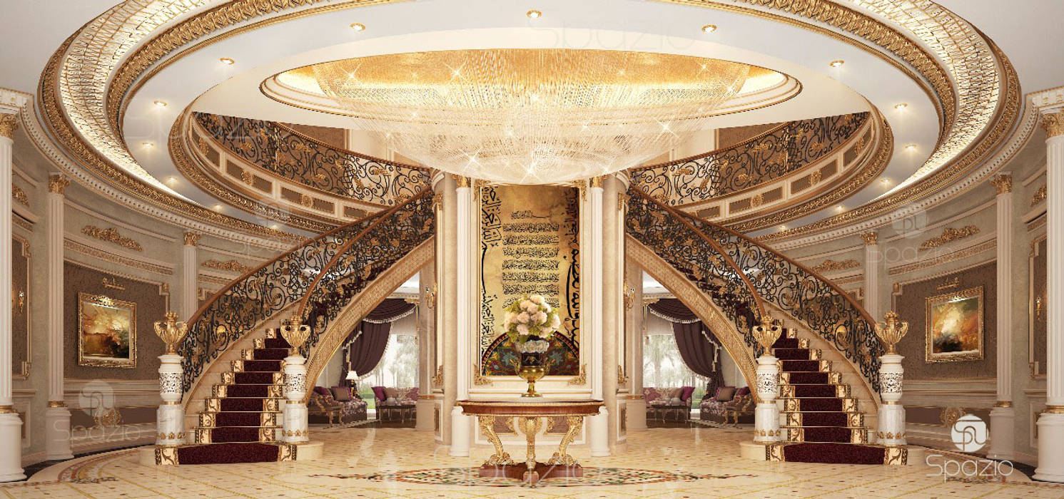 Luxury main staircase interior design of a Dubai palace Spazio Interior Decoration LLC Classic style corridor, hallway and stairs