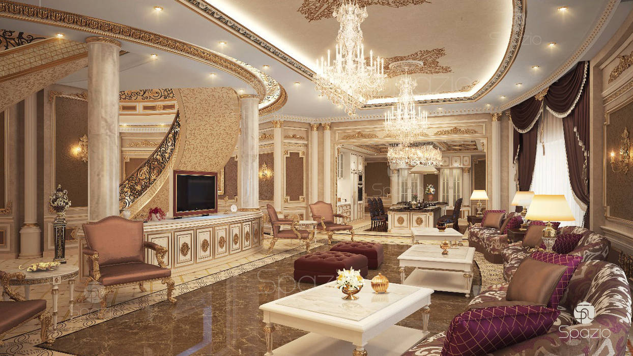 Luxury living room of a Dubai palace Spazio Interior Decoration LLC Living room living room design,dubai,majlis,luxury design,gold,palace design,living room,luxury house