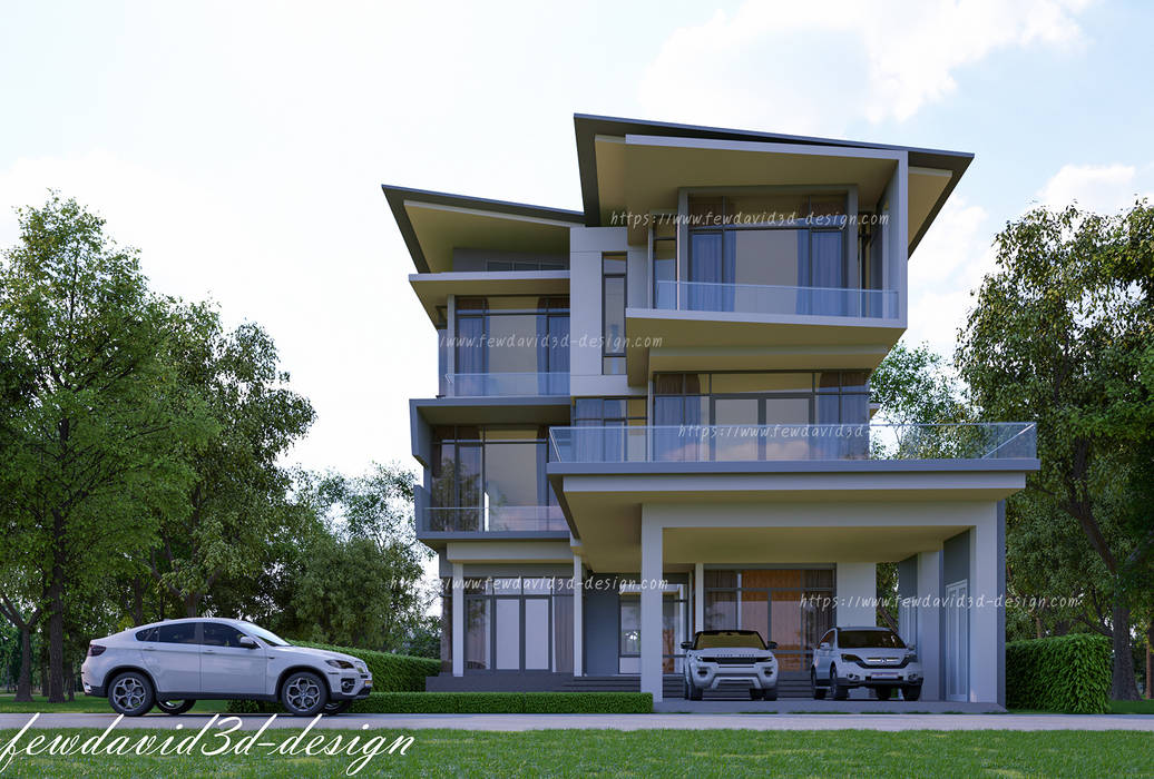 Modern three storey house in Phnom Penh Cambodia .Mr.Samnang, fewdavid3d-design fewdavid3d-design