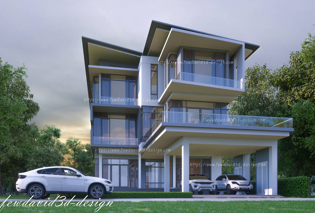 Modern three storey house in Phnom Penh Cambodia .Mr.Samnang, fewdavid3d-design fewdavid3d-design