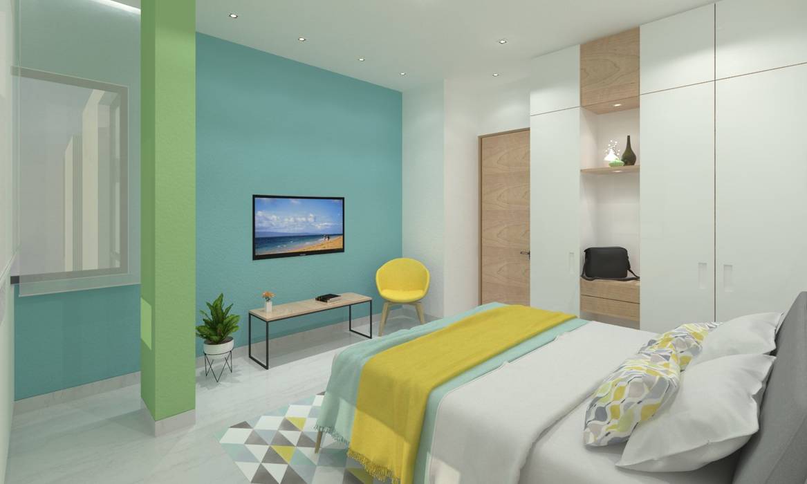 Guest Bedroom Ravi Prakash Architect Minimalist bedroom Engineered Wood Transparent
