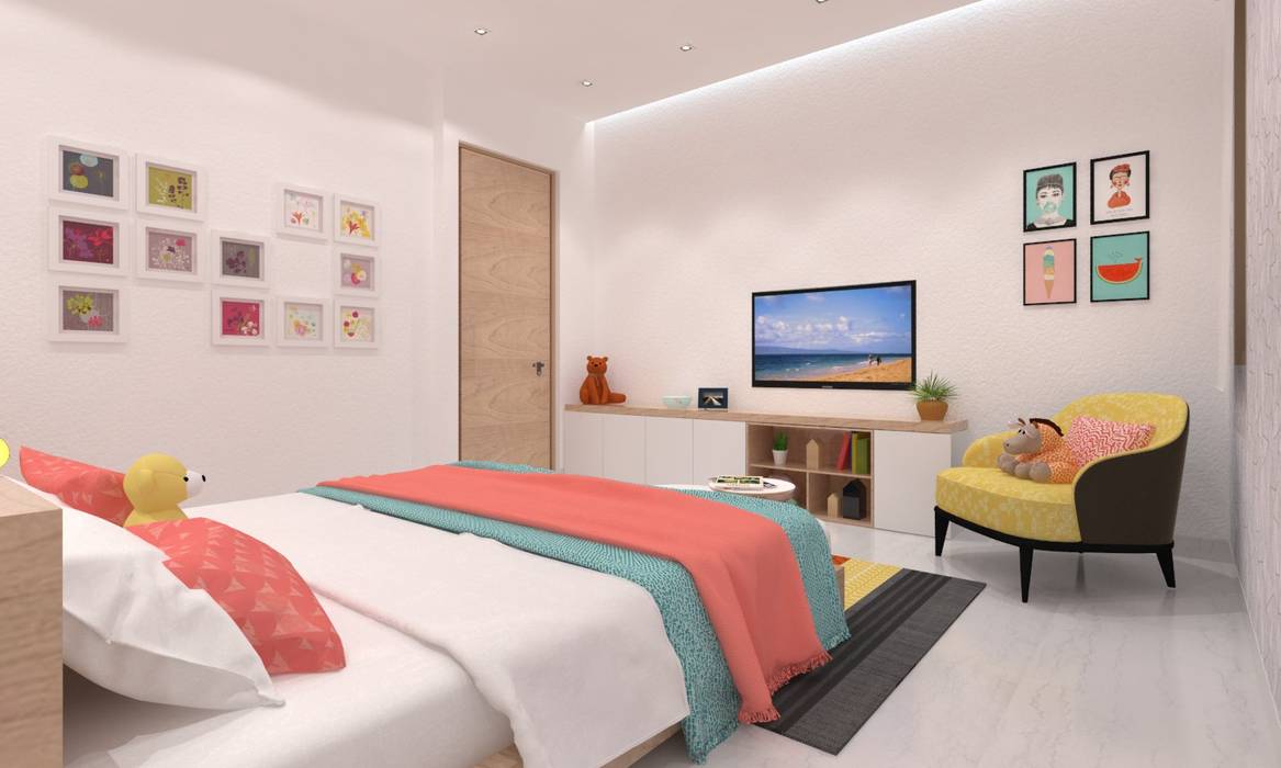 Daughter's Bedroom Ravi Prakash Architect Minimalist bedroom Engineered Wood Transparent