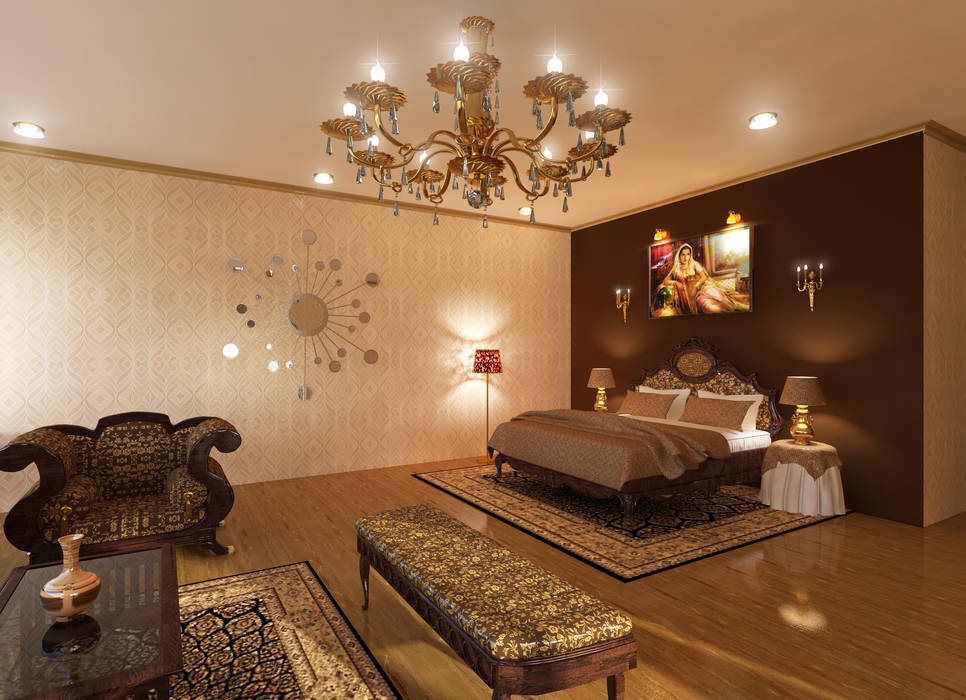 Deluxe Suite Ravi Prakash Architect Classic style bedroom Marble Brown,Building,Furniture,Property,Comfort,Table,Decoration,Lighting,Textile,Interior design