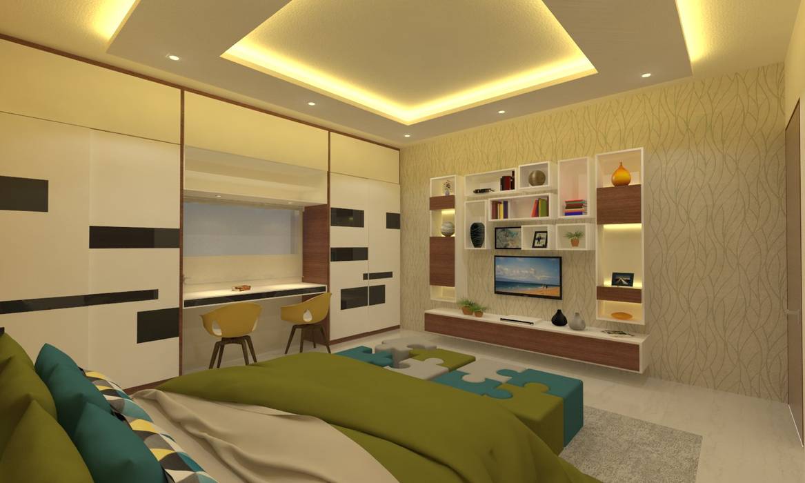 Children's Bedroom Ravi Prakash Architect Asian style bedroom Engineered Wood Transparent Property,Furniture,Comfort,Interior design,Picture frame,Television,Lighting,House,Flooring,Pillow