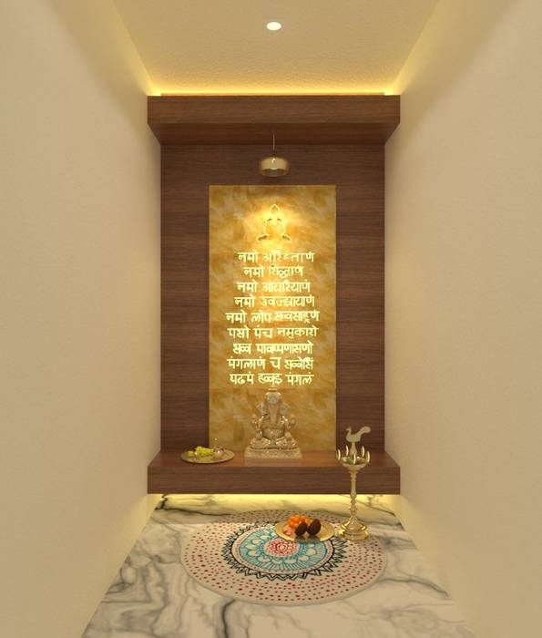 Puja Room Ravi Prakash Architect Asian style corridor, hallway & stairs Engineered Wood Transparent Wood,Interior design,Flooring,Hardwood,Font,Ceiling,Event,Molding,Room,Wood stain