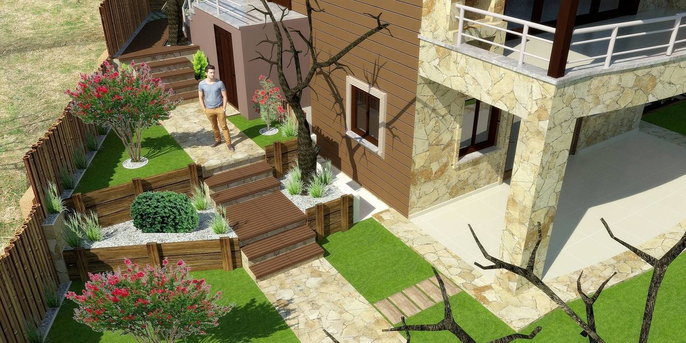 Villa Bahçe ve Peyzaj Düzenlemesi, Mimari 3D Render Mimari 3D Render Akdeniz Bahçe