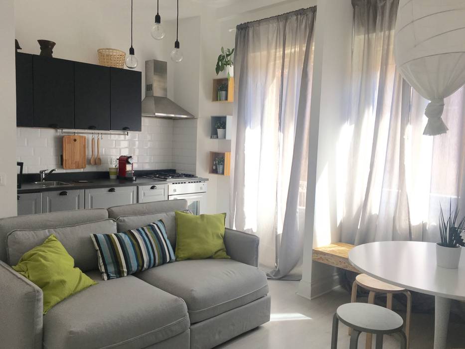 Mini appartamento in grigio, Home Lifting Home Lifting Skandinavische Wohnzimmer