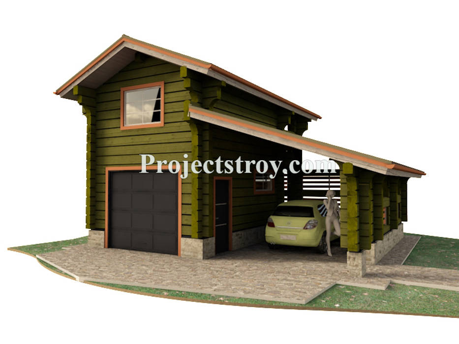 Проект гаража и навеса из лафета, Projectstroy Projectstroy Garajes dobles Madera Acabado en madera